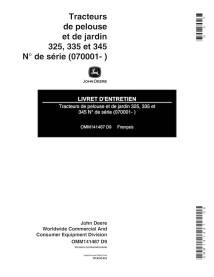 John Deere 325, 335, 345 lawn tractor pdf operator's manual FR - John Deere manuals - JD-OMM141487-FR