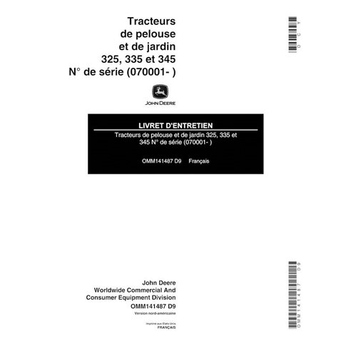 John Deere 325, 335, 345 trator gramado pdf manual do operador FR - John Deere manuais - JD-OMM141487-FR