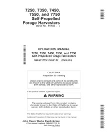 John Deere 7250, 7350, 7450,\r\n7550, 7750 forage harvester pdf operator's manual  - John Deere manuals - JD-OMHXE17732-EN