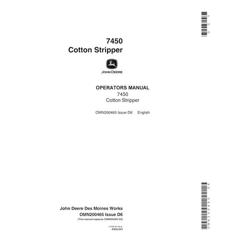 Colhedora de algodão John Deere 7450 pdf manual do operador - John Deere manuais - JD-OMN200465-EN
