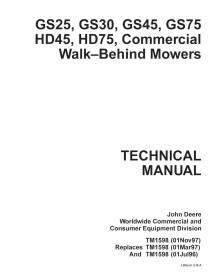 TM1598 Manuel technique des tondeuses commerciales John Deere GS25, GS30, GS45, GS75, HD45, HD75 (TM1598)