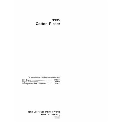 TM1613 John Deere 9935 cotton picker technical manual (TM1613)