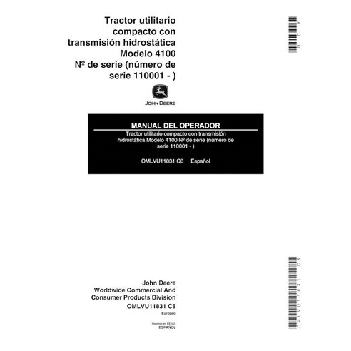 JD-OMLVU11831-ES Manual do operador do trator utilitário compacto John Deere 4100 ES (OMLVU11831)