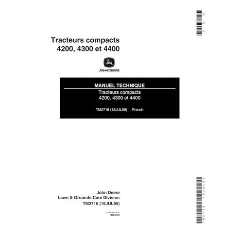 John Deere 4200, 4300, 4400 trator utilitário compacto pdf manual técnico FR - John Deere manuais - JD-TM2716-FR
