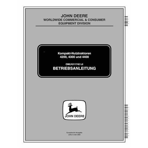 John Deere 4200, 4300, 4400 trator utilitário compacto pdf manual do operador DE - John Deere manuais - JD-OMLVU11742-DE