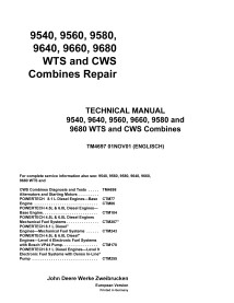 John Deere 9540, 9560, 9580, 9640, 9660, 9680 WTS combinar manual de reparación pdf - John Deere manuales - JD-TM4697-EN