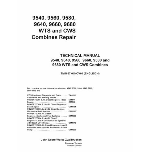 John Deere 9540, 9560, 9580, 9640, 9660, 9680 WTS combinar manual de reparación pdf - John Deere manuales - JD-TM4697-EN