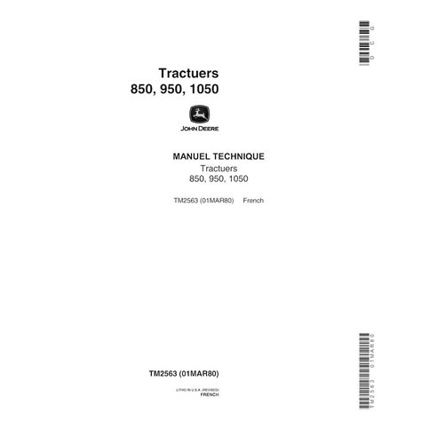 Tractor John Deere 850, 950, 1050 manual técnico pdf - todo incluido FR - John Deere manuales - JD-TM2563-FR