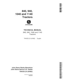 TM4353 Manuel technique complet pour tracteurs John Deere 840, 940, 1040 et 1140 (TM4353)