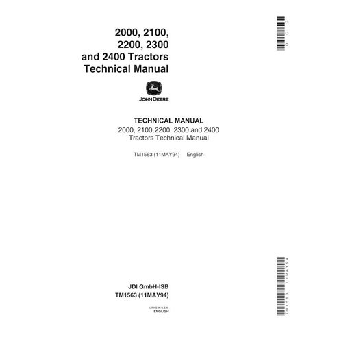 John Deere 2000, 2100, 2200, 2300, 2400 tracteur manuel technique pdf - tout compris - John Deere manuels - JD-TM1563-EN