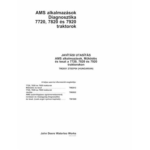 John Deere 7720, 7820, 7920 trator pdf manual técnico HU - John Deere manuais - JD-TM2851-HU