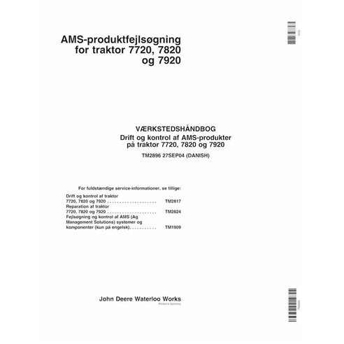 John Deere 7720, 7820, 7920 trator pdf manual técnico DA - John Deere manuais - JD-TM2896-DA