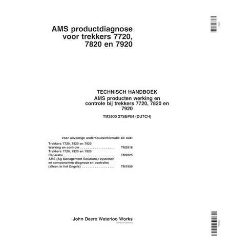 John Deere 7720, 7820, 7920 trator pdf manual técnico NL - John Deere manuais - JD-TM2900-NL