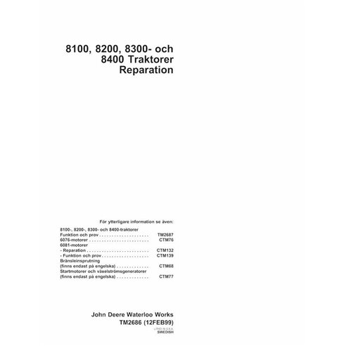John Deere 8100, 8200, 8300, 8400 trator pdf manual técnico - tudo incluído SV - John Deere manuais - JD-TM2686-SV