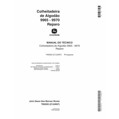 TM2695-PT Manual técnico de reparo da colhedora de algodão John Deere 9965, 9970 PT (TM2695)