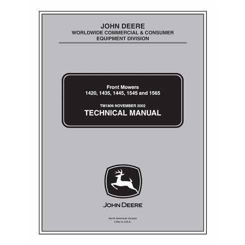 TM1806 Manual técnico completo para cortadores de grama frontais John Deere 1420, 1435, 1445, 1545 e 1565 (TM1806)