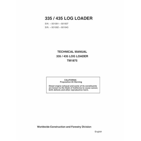 John Deere 335, 435 log loader pdf manual técnico - tudo incluído - John Deere manuais - JD-TM1875-EN