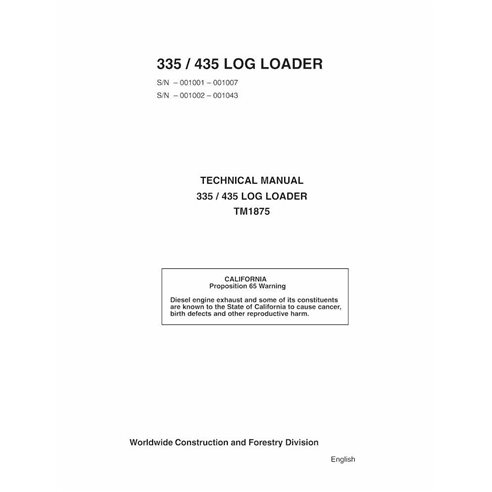 TM1875 Manual técnico de la cargadora de troncos John Deere 335, 435 - todo incluido (TM1875)