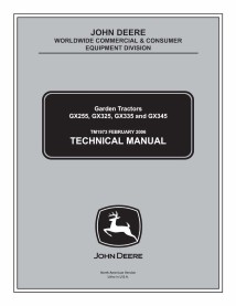 TM1973 John Deere GX325, GX335, GX345, GX255 trator de grama pdf manual técnico - tudo incluído