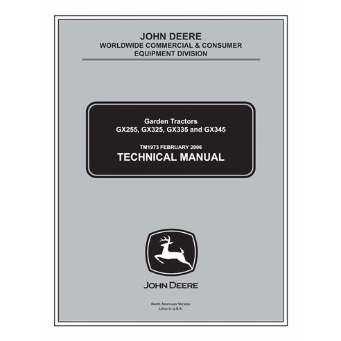 John Deere GX325, GX335, GX345, GX255 tracteur de pelouse pdf manuel technique - tout compris - John Deere manuels - JD-TM197...
