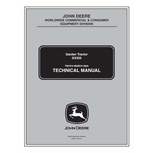 Manual técnico do trator de grama John Deere GX355 em pdf - tudo incluído - John Deere manuais - JD-TM1974-EN