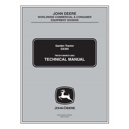 TM1974 Manual técnico del tractor cortacésped John Deere GX355 - todo incluido (TM1974)