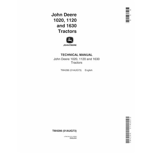 TM4286 John Deere 1020, 1120, 1630 tracteur manuel technique pdf - tout compris