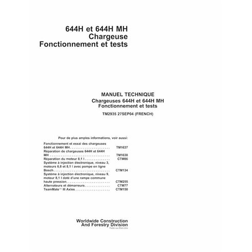 John Deere 644H, 644HMH loader pdf operation and test technical manual FR - John Deere manuals - JD-TM2935-FR