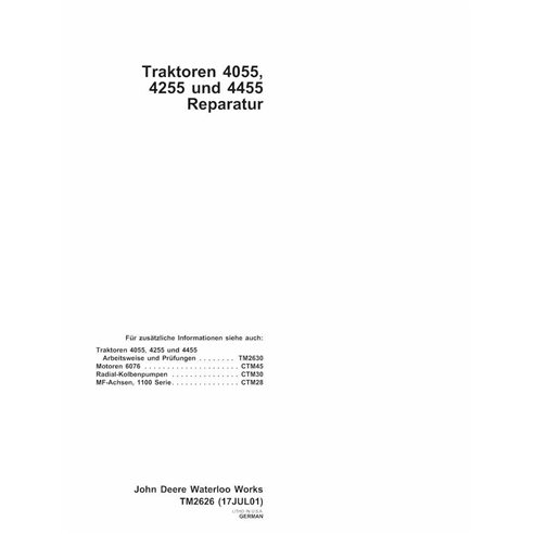 TM2626-DE Manual técnico de reparación de tractores John Deere 4055, 4255, 4455 DE (TM2626)