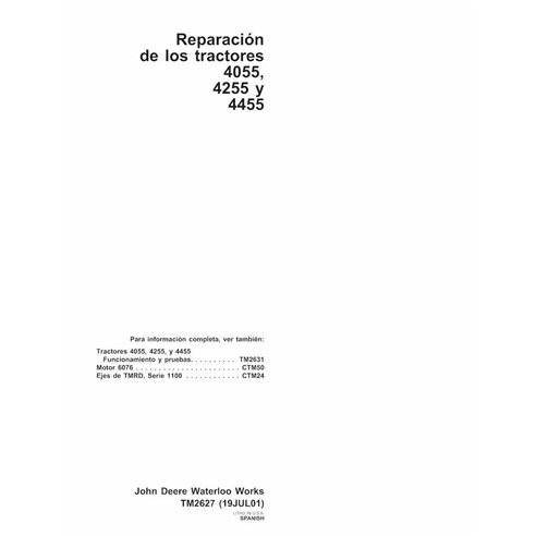 TM2627-ES John Deere 4055, 4255, 4455 tractor pdf repair technical manual ES