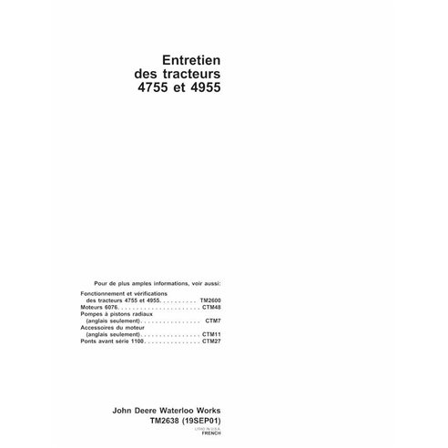 John Deere 4755, 4955 tracteur pdf manuel technique de réparation ES - John Deere manuels - JD-TM2638-FR