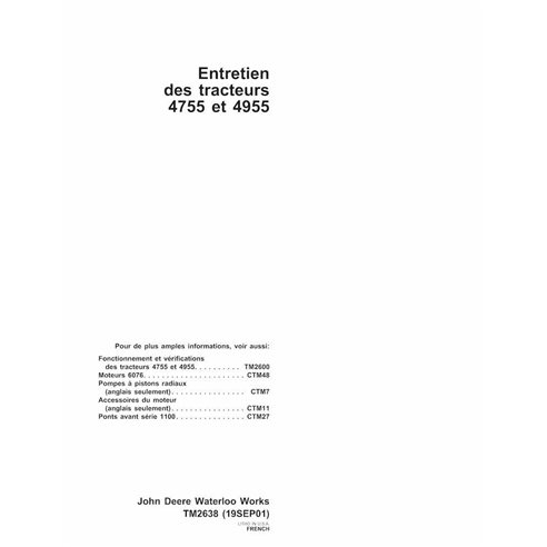 John Deere 4755, 4955 trator pdf reparação manual técnico ES - John Deere manuais - JD-TM2638-FR