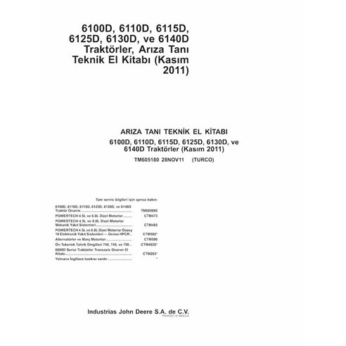 TM605180-TR Manual técnico del tractor John Deere 6100D, 6110D, 6125D, 6130D, 6140D, 6115D TR (TM605180)
