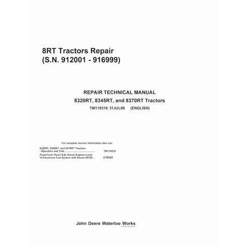 John Deere 8320RT, 8345RT, 8370RT trator pdf manual técnico de reparação - John Deere manuais - TM119319-31JUL09-EN