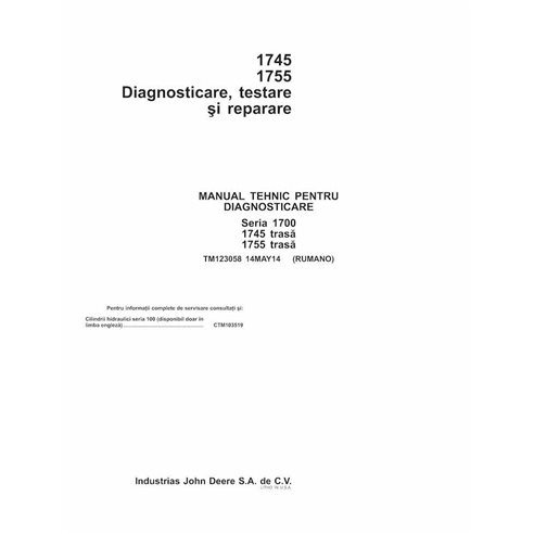 John Deere 1745,1755 plantadeira pdf diagnóstico e manual de reparo RO - John Deere manuais - JD-TM123058-RO