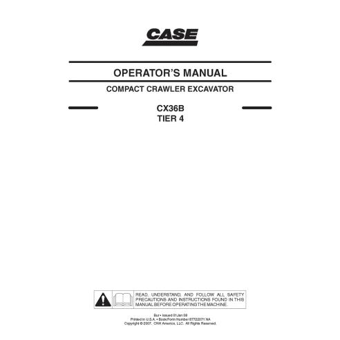 Manuel de l'opérateur de la mini-pelle Case CX31B, CX36B - Cas manuels - CASE-87722071