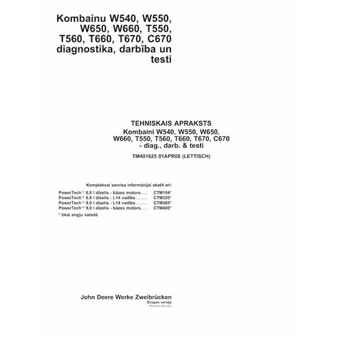 John Deere W540, W550, W560, W660,T550, T560, T660, T670, C670 combinar pdf diagnóstico y reparación manual LV - John Deere m...
