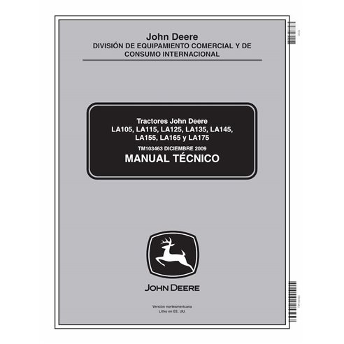 TM103463-ES John Deere LA105, LA115, LA125, LA135, LA145, LA155, LA165, LA175 trator de grama pdf manual técnico ES