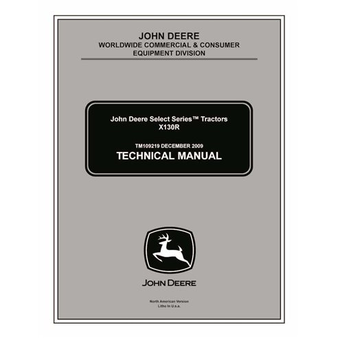 John Deere X130R lawn tractor pdf technical manual  - John Deere manuals - JD-TM109219-EN