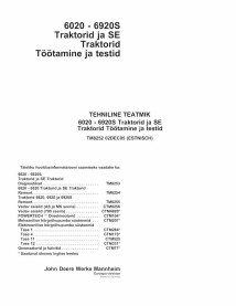 TM8252-ET John Deere 6020, 6120, 6220, 6320, 6420, 6520, 6620, 6820, 6920 tractor pdf diagnosis and tests manual ET