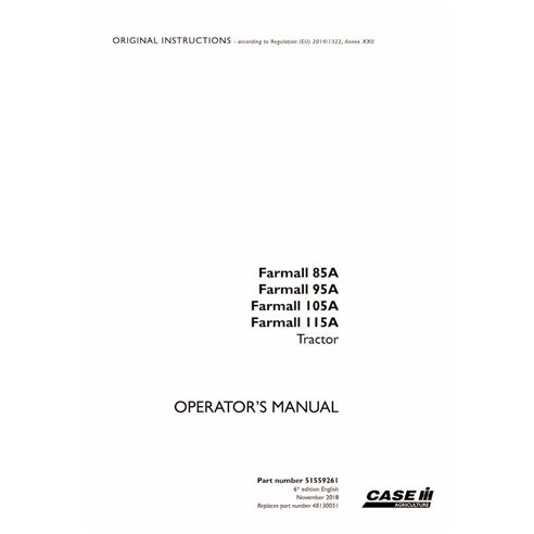 CASE-51559261 Case Farmall 85A, Farmall 95A, Farmall 105A, Farmall 115A tractor pdf operator's manual