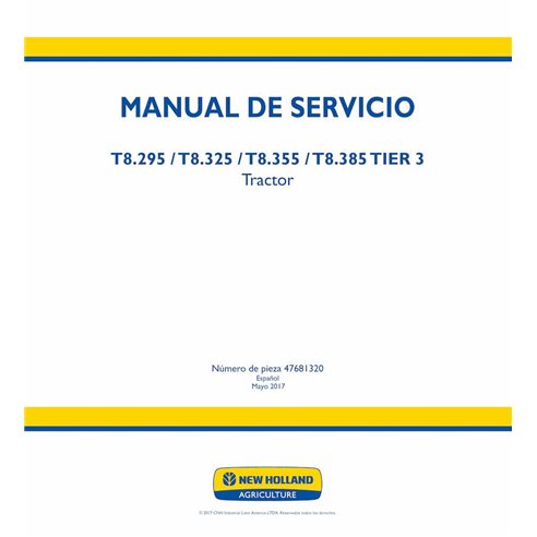 New Holland T8.295, T8.325, T8.355, T8.385 TIER 3 trator pdf manual de serviço ES - New Holland Agricultura manuais - NH-4768...