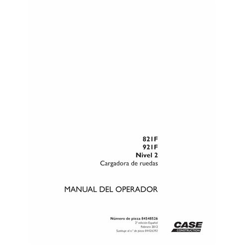 Case 821F, 921F Tier 2 carregador pdf manual do operador ES - Case manuais - CASE-84548526-ES