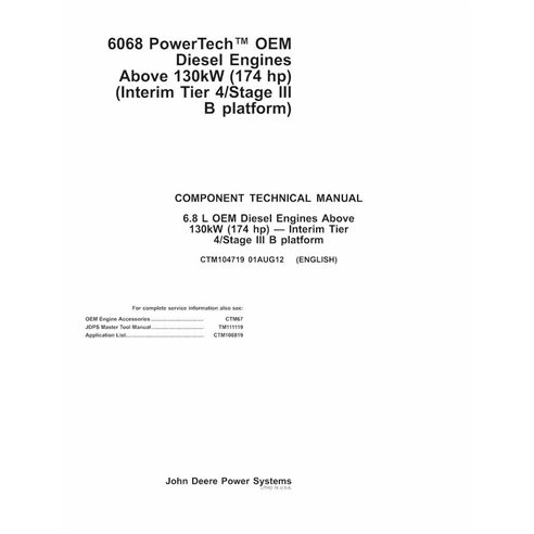 John Deere 6068 PowerTech Level 21 ECU 6.8L Diesel moteur pdf manuel technique - John Deere manuels - JD-CTM104719-01AUG12-EN