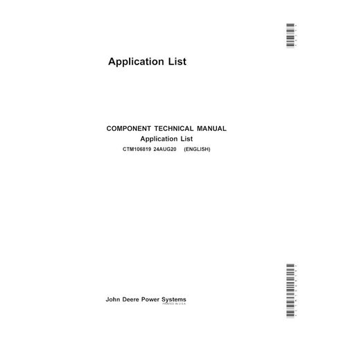 JD-CTM106819 John Deere Engine application list pdf technical manual