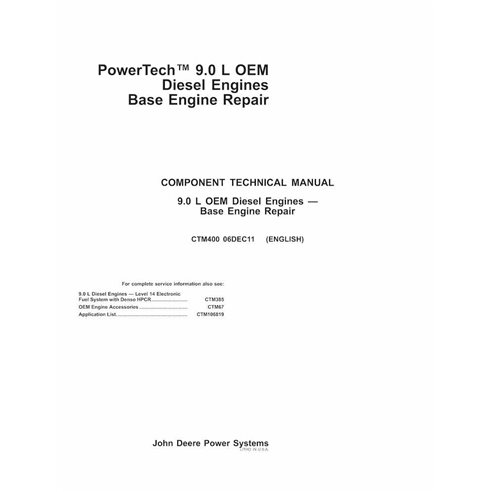 John Deere 6090 PowerTech 9.0 L OEM Diesel engine pdf technical manual  - John Deere manuals - JD-CTM400-06DEC11-EN
