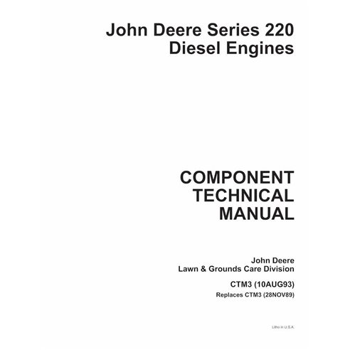 Manual técnico do motor John Deere Série 220 Diesel pdf - John Deere manuais - JD-CTM3-EN