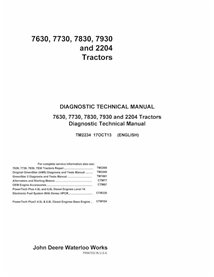 TM2234 Manuel technique de diagnostic des tracteurs John Deere 7630, 7730, 7830, 7930 et 2204 (TM2234)