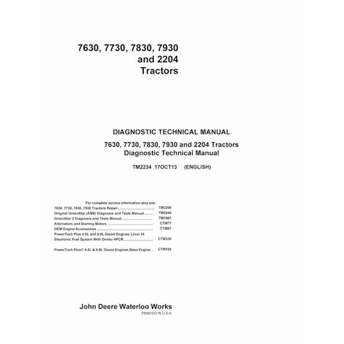 John Deere 7630, 7730, 7830, 7930 and 2204 tractor pdf diagnostic technical manual - John Deere manuals - JD-TM2234-EN