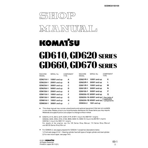 KOMATSU-SEBMG6150109 Komatsu GD610, GD620, GD660, GD670 Series grader pdf shop manual